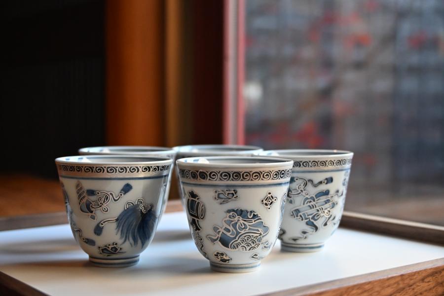 染付銀彩煎茶碗揃5個