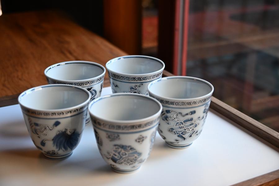 染付銀彩煎茶碗揃5個