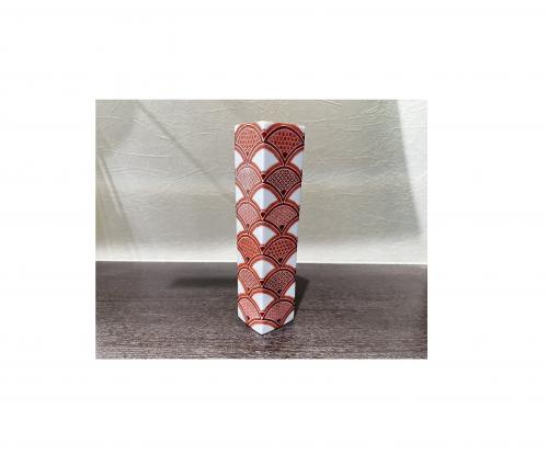 花器　赤絵扇紋(白)