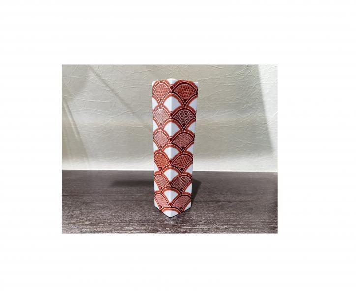 花器　赤絵扇紋(白)