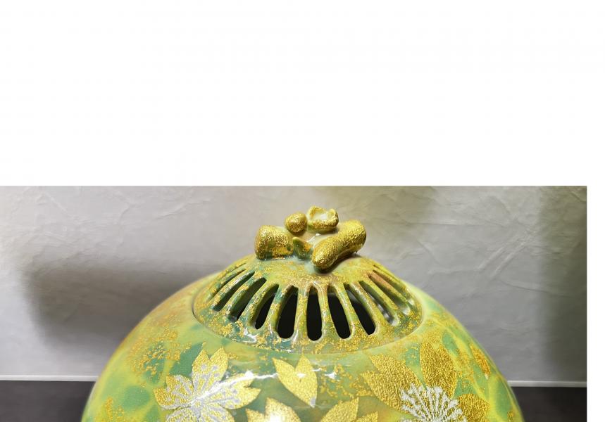 香炉　金箔桜