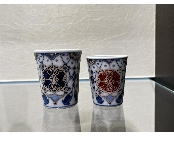 染付銀彩　瓔珞紋　組盃