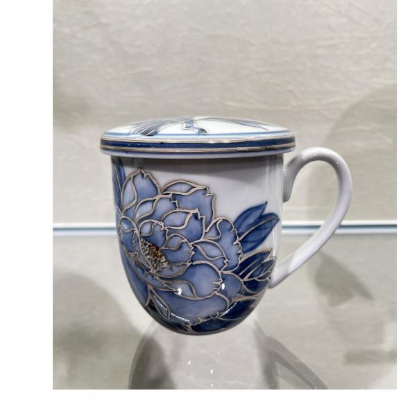 染付銀彩　マグカップ牡丹