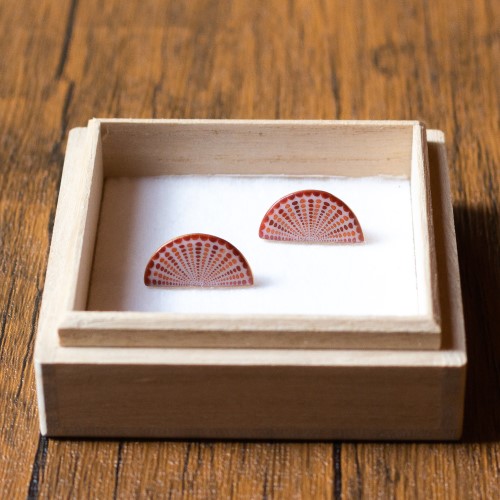 赤絵細描ピアス　楕円