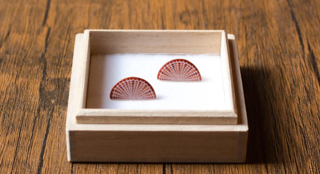 赤絵細描ピアス　楕円