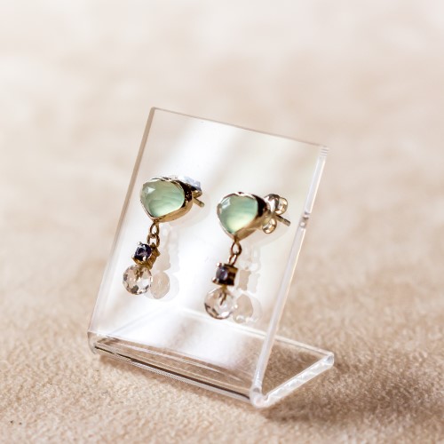 カルセドニー　アイオライト　水晶　ピアス