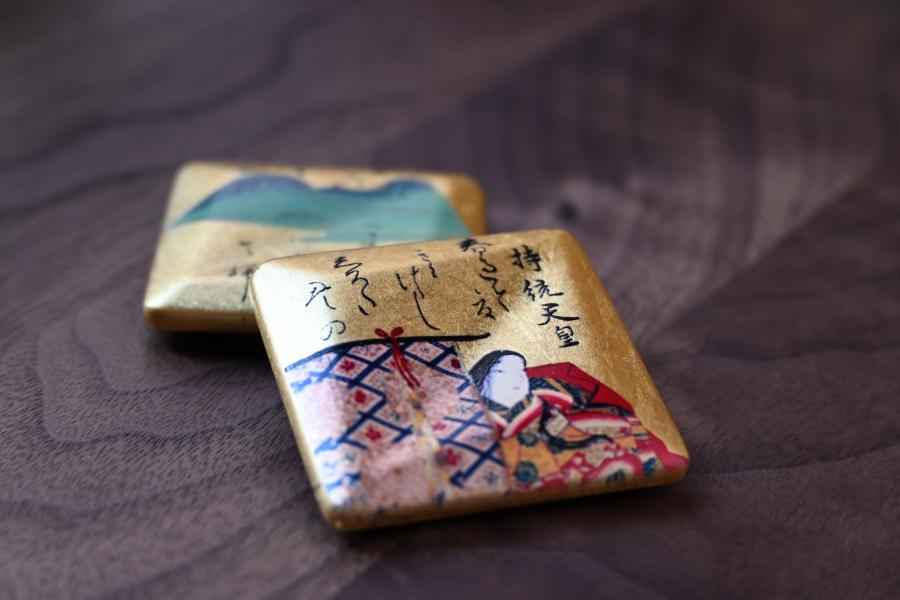 光琳かるた　箸置き2個セット　持統天皇